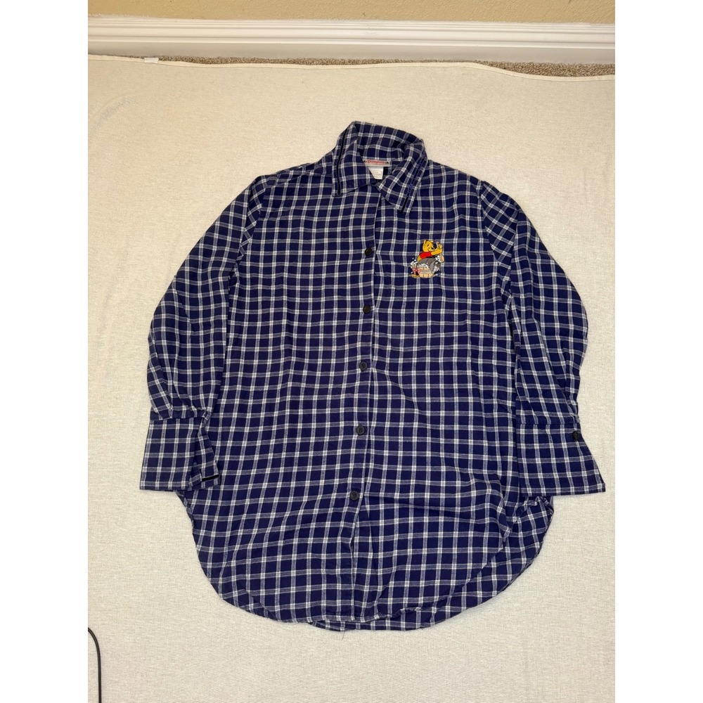 Disneyland Button Up Shirt Mens Medium Blue Plaid Winnie The Pooh Eeyore Vintage